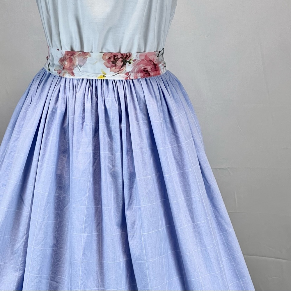 VINTAGE 80s lavender garden party dress‎ eyelet lace ruffle fit flare sleeveless - Picture 6 of 14